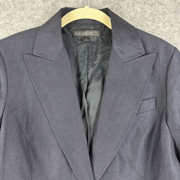 Lafayette 148 New York Blazer Womens 4 Linen Wool Notched Lapel Cuffed Jacket - Picture 4 of 16